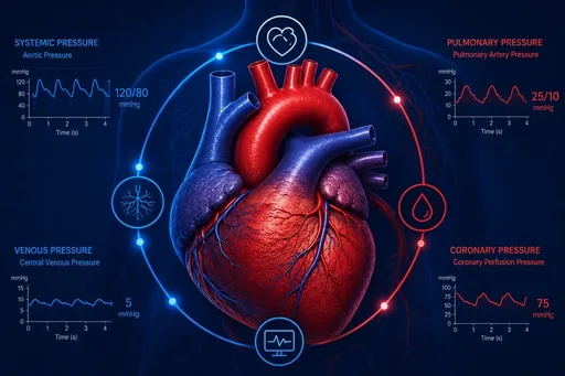 Starling Lab — real-time cardiovascular simulator showing aortic, pulmonary, venous and coronary pressure traces around a heart